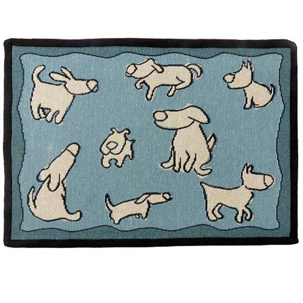 PB Paws & Co. Tapestry Pet Mat in aquamarine, featuring a non-skid backing and liquid-resistant surface, perfect for pets.
